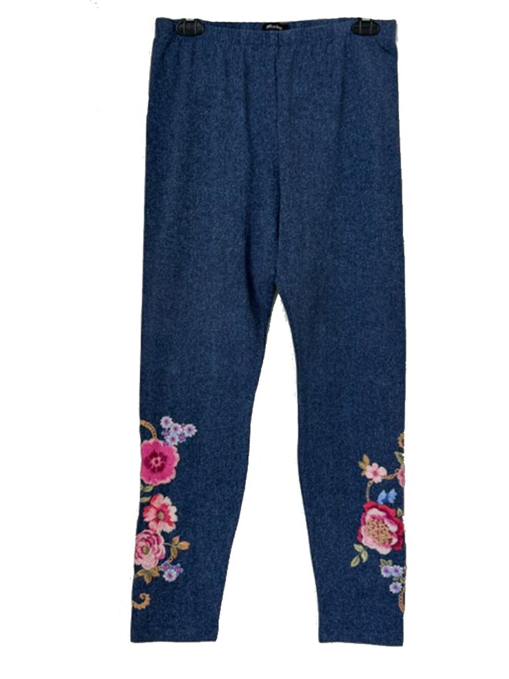 Johnny Was Aerus Legging Elowen Denim Blue Floral Embroidered Leggings Pants NEW